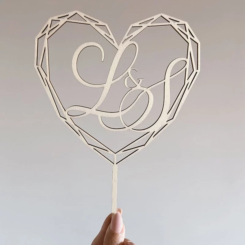 cake topper matrimonio cuore poligono